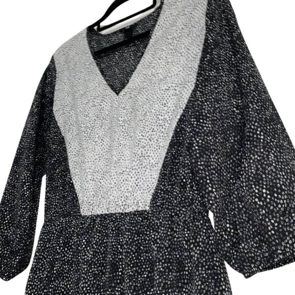 H&M Fit & Flare V-Neck Dress Size 8 - Black White Speckle Print Long Sleeve Mini - Picture 5 of 15